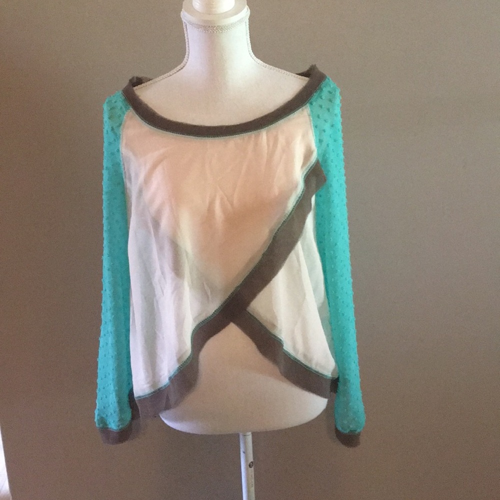 Doe & Rae Sheer Top with Dolman Swiss Dot Sleeves - Picture 5 of 8